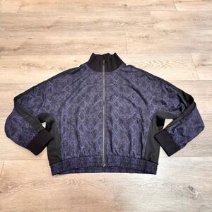 Athleta‎ Brooklyn Track Jacket Full Zip Mock Neck Black Blue Snake Size Large